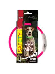 Dog Fantasy Obojek LED nylon S/M růžový 45 cm