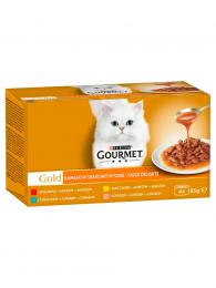 Gourmet Gold cat Multipack Sauce Delights ve šťávě hovězí, tuňák, kuře, losos 4x85 g